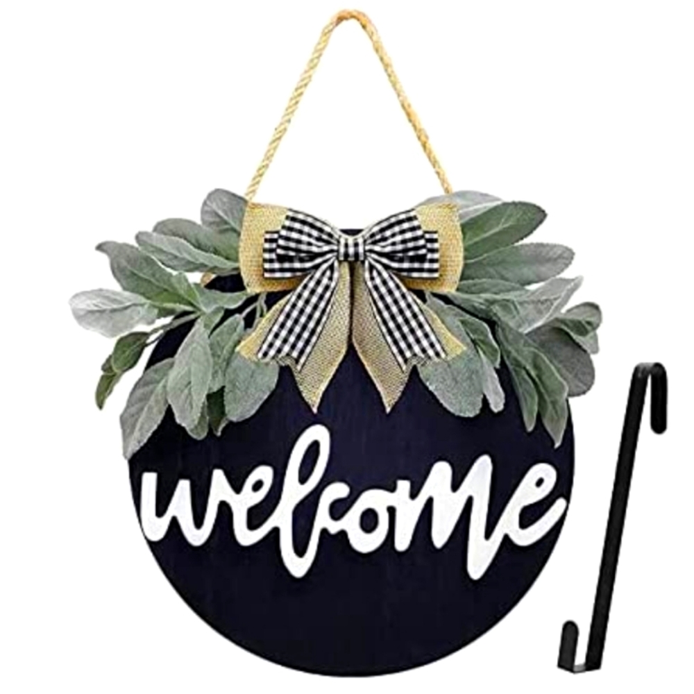 Welcome Sign for Front Door with 1PCS Wreath Door Hanger